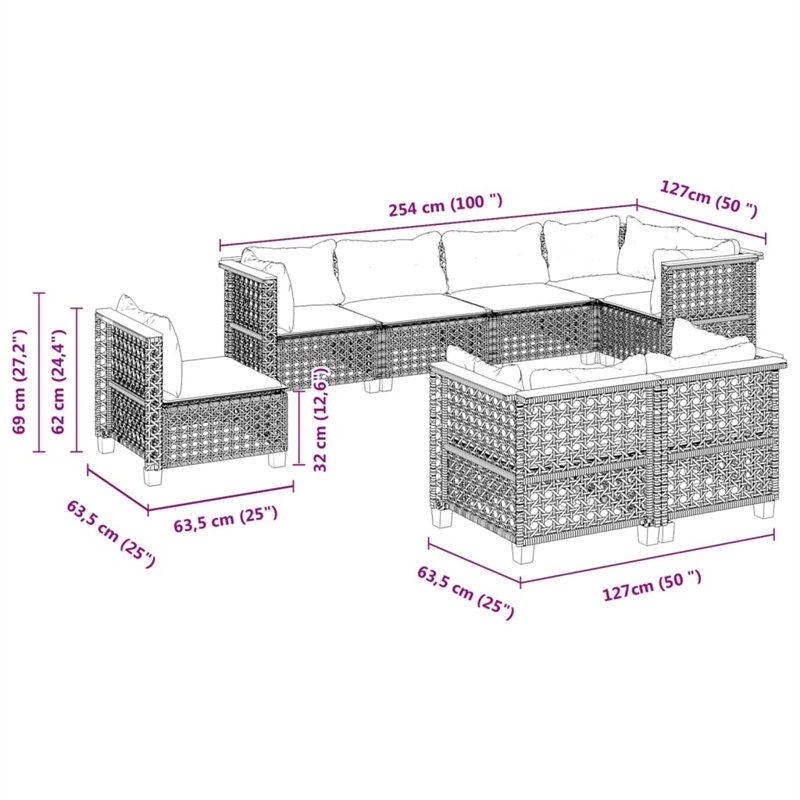 Afuera Living Contemporary 8 Piece Poly Rattan Sofa Set in Black