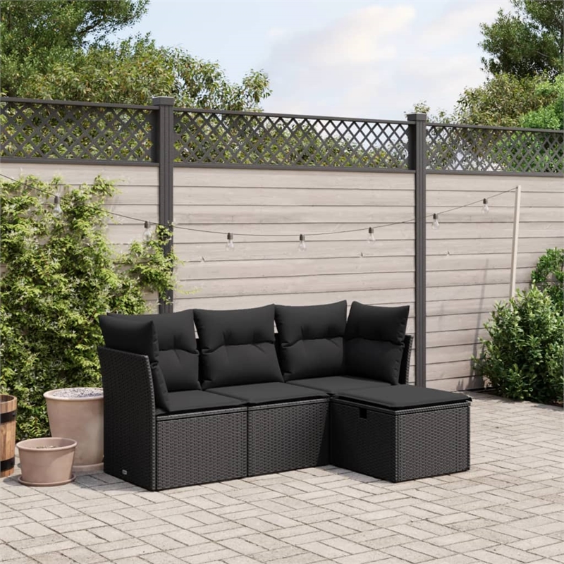 Afuera Living Contemporary 4 Piece Poly Rattan Sofa Set in Black