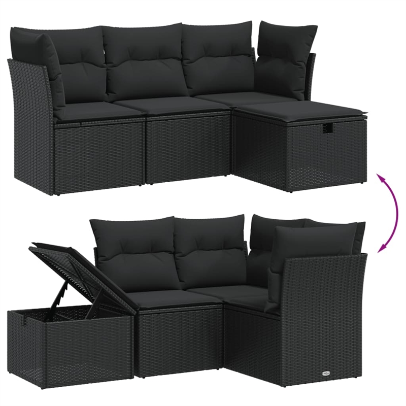 Afuera Living Contemporary 4 Piece Poly Rattan Sofa Set in Black