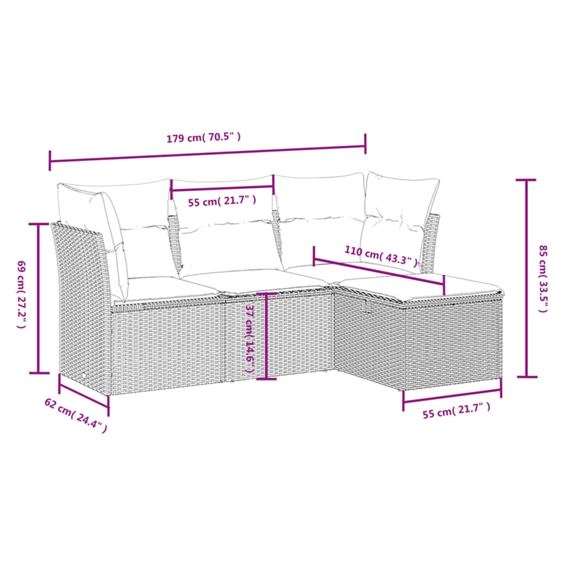 Afuera Living Contemporary 4 Piece Poly Rattan Sofa Set in Black