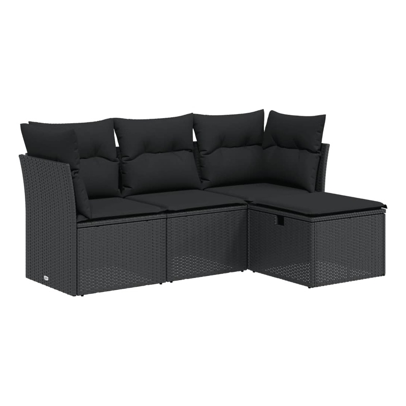 Afuera Living Contemporary 4 Piece Poly Rattan Sofa Set in Black
