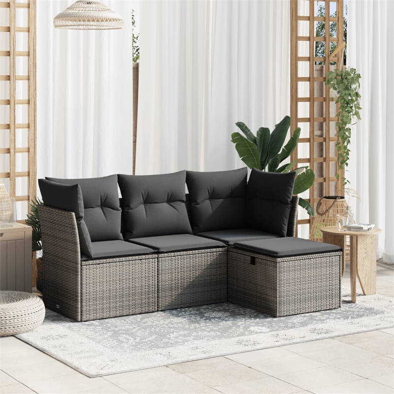 Afuera Living Contemporary 4 Piece Poly Rattan Sofa Set in Gray