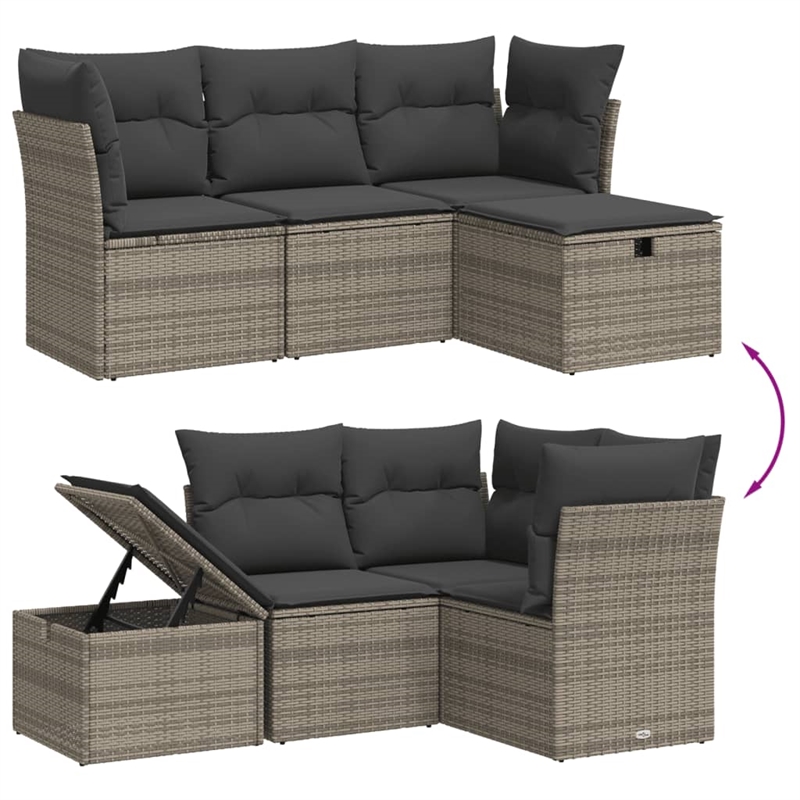 Afuera Living Contemporary 4 Piece Poly Rattan Sofa Set in Gray