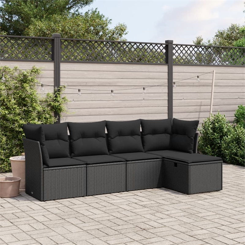 Afuera Living Contemporary Synthetic Poly Rattan 5 Piece  Sofa Set in Black