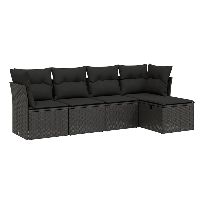 Afuera Living Contemporary Synthetic Poly Rattan 5 Piece  Sofa Set in Black