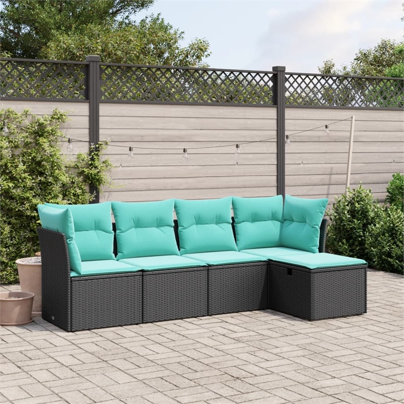 Afuera Living Contemporary 5 Piece Poly Rattan Sofa Set in Black