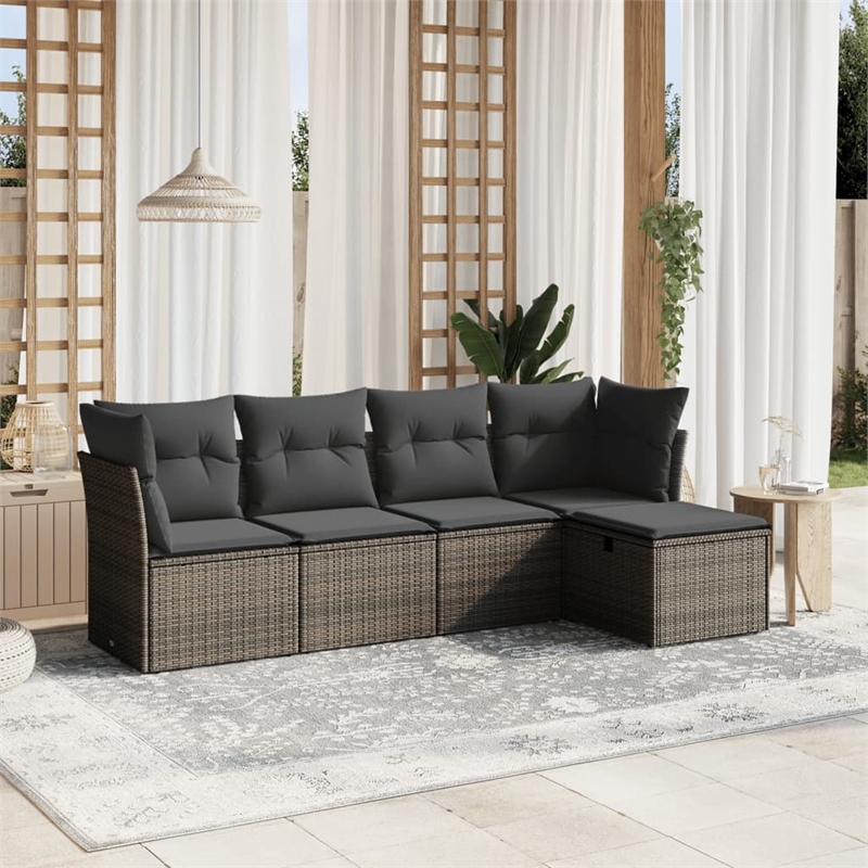 Afuera Living Contemporary 5 Piece Poly Rattan Small Sofa Set in Gray