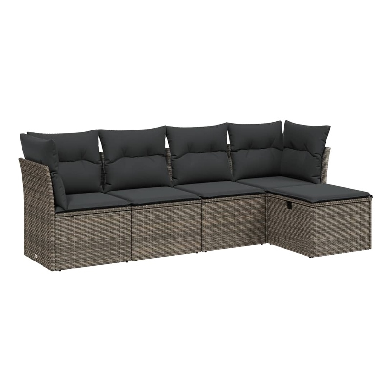 Afuera Living Contemporary 5 Piece Poly Rattan Small Sofa Set in Gray