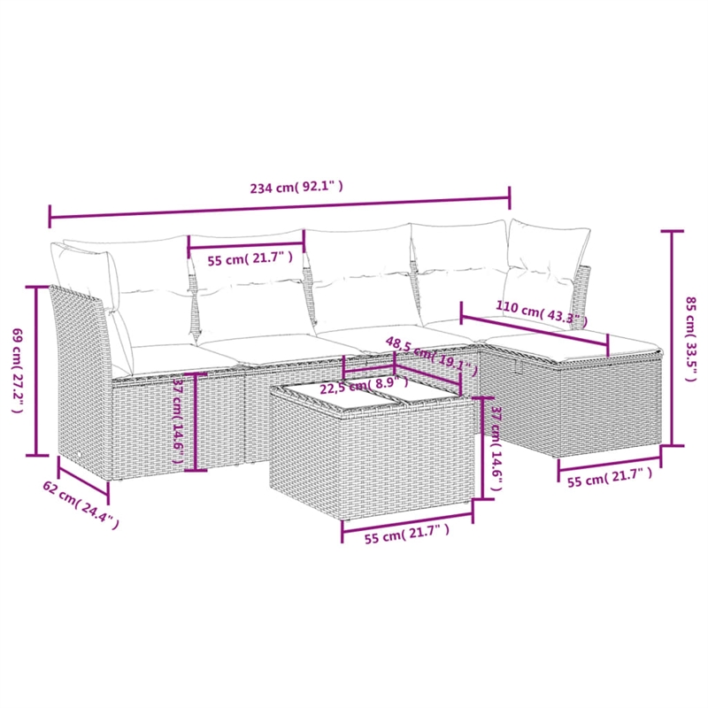 Afuera Living 6 Piece Poly Rattan Large Sofa Set in Cream/Beige