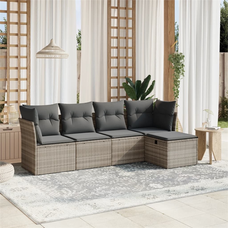 Afuera Living Contemporary Synthetic Poly Rattan 5 Piece Sofa Set in Gray