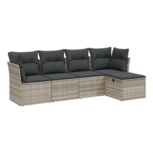 Afuera Living Contemporary Synthetic Poly Rattan 5 Piece Sofa Set in Gray