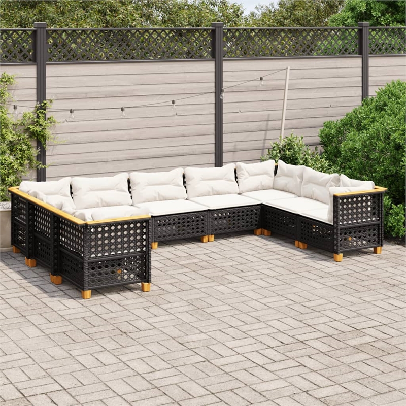 Afuera Living Contemporary Synthetic Poly Rattan  Sofa Set in Black/Cream