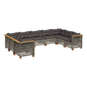 Afuera Living Contemporary 9 Piece Solid Acacia Wood Sofa Set in Gray