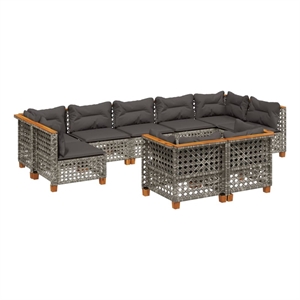 Afuera Living Contemporary 9 Piece Solid Acacia Wood Sofa Set in Gray