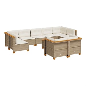 Afuera Living Contemporary Solid Acacia Wood Sofa Set in Beige