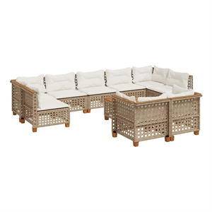 Afuera Living 10 Piece Solid Acacia Wood Sofa Set in Cream/Beige
