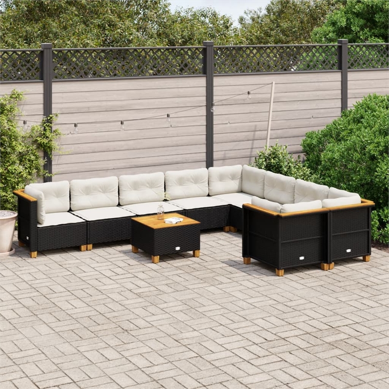 Afuera Living Contemporary 10 Piece Poly Rattan Sofa Set in Black