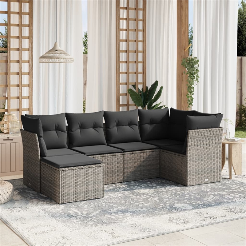 Afuera Living Contemporary 6 Piece Poly Rattan Large Sofa Set in Gray