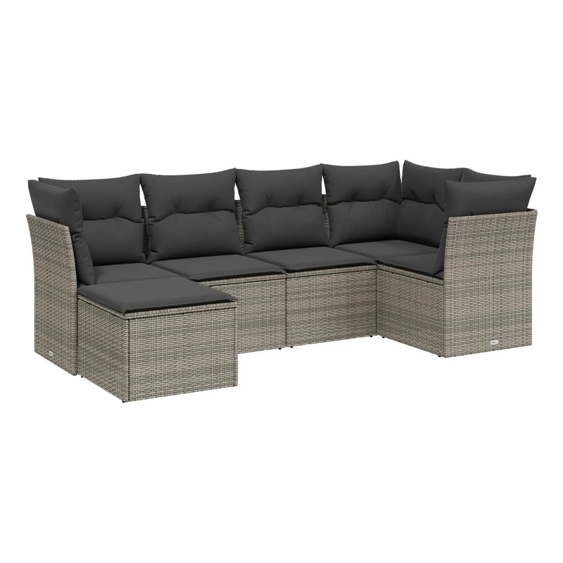 Afuera Living Contemporary 6 Piece Poly Rattan Large Sofa Set in Gray