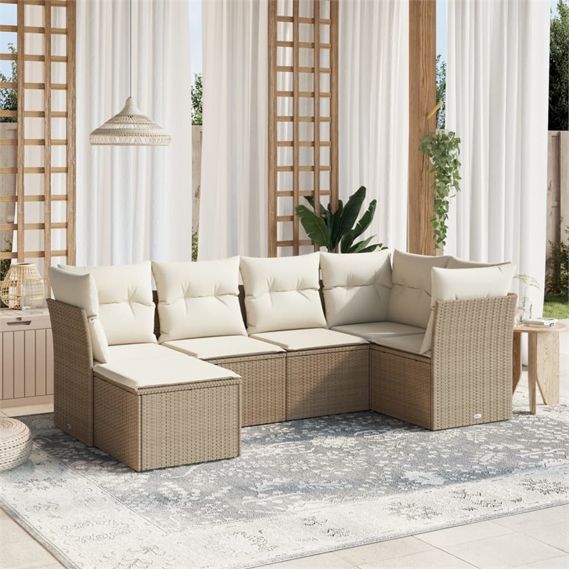 Afuera Living Contemporary 6 Piece Poly Rattan Sofa Set in Cream/Beige