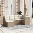 Afuera Living Contemporary 6 Piece Poly Rattan Sofa Set in Cream/Beige