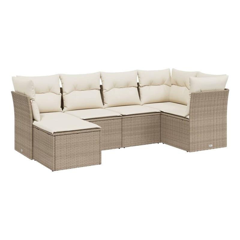 Afuera Living Contemporary 6 Piece Poly Rattan Sofa Set in Cream/Beige
