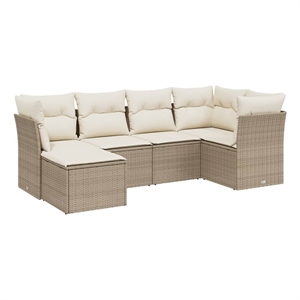 Afuera Living Contemporary 6 Piece Poly Rattan Sofa Set in Cream/Beige