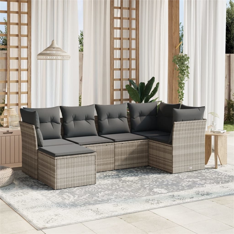 Afuera Living Contemporary Synthetic Poly Rattan 6 Piece  Sofa Set in Gray