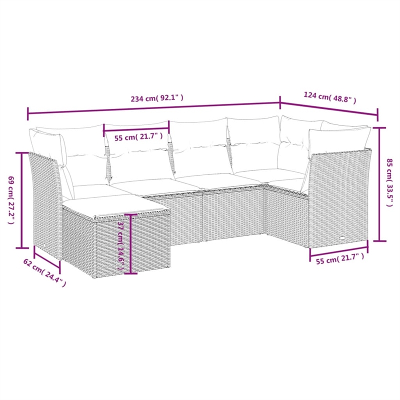 Afuera Living Contemporary Synthetic Poly Rattan 6 Piece  Sofa Set in Gray