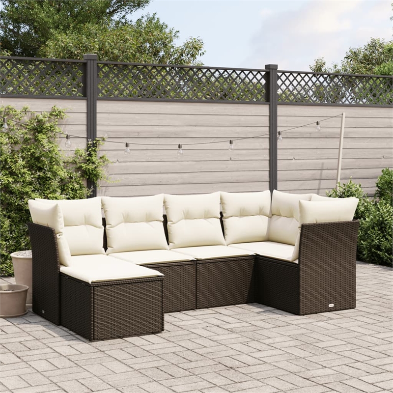 Afuera Living Contemporary 6 Piece Poly Rattan Medium Sofa Set in Brown