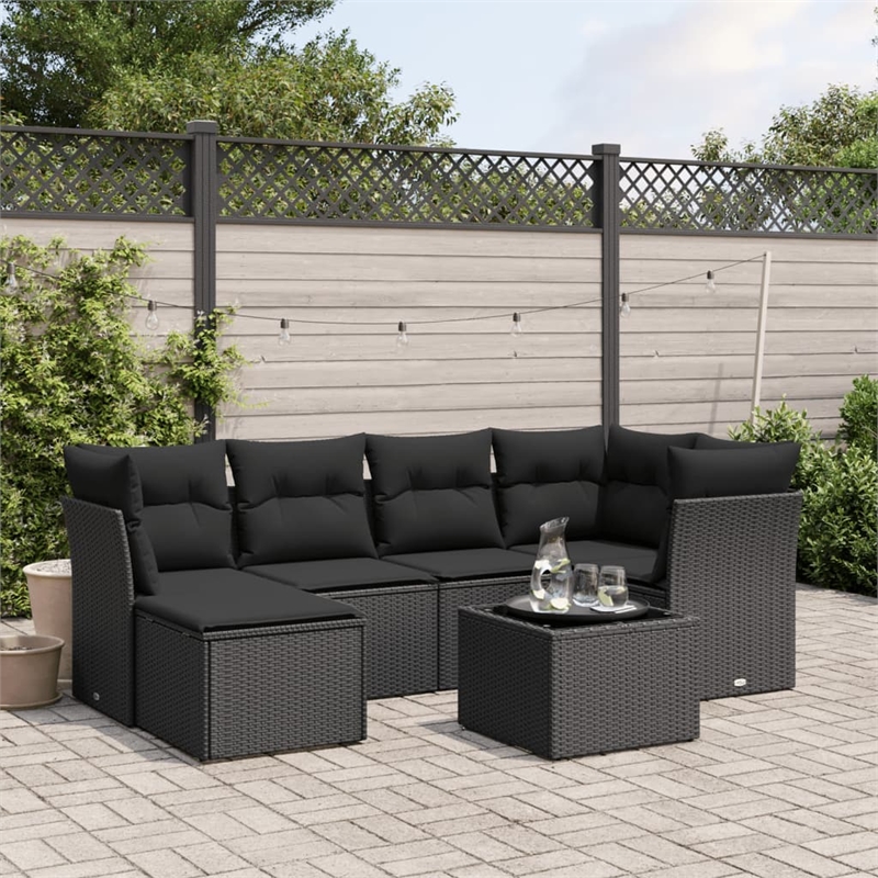 Afuera Living Contemporary 7 Piece Poly Rattan Large Sofa Set in Black