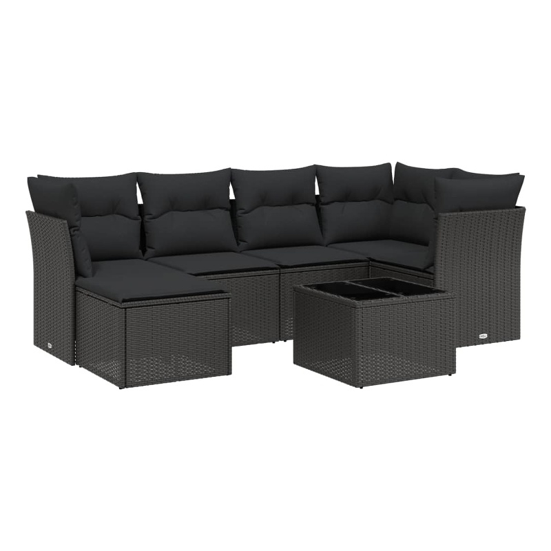 Afuera Living Contemporary 7 Piece Poly Rattan Large Sofa Set in Black