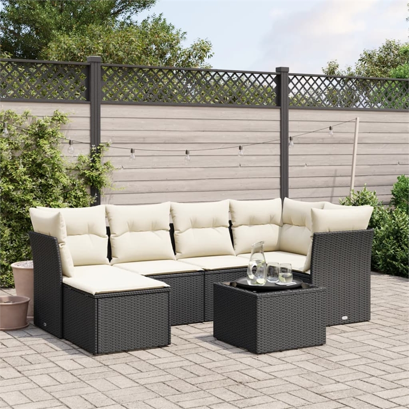 Afuera Living Contemporary 7 Piece Poly Rattan Sofa Set in Black