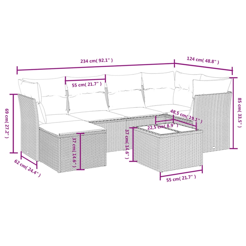 Afuera Living Contemporary 7 Piece Poly Rattan Large Sofa Set in Beige