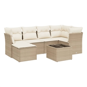 Afuera Living Contemporary 7 Piece Poly Rattan Large Sofa Set in Beige