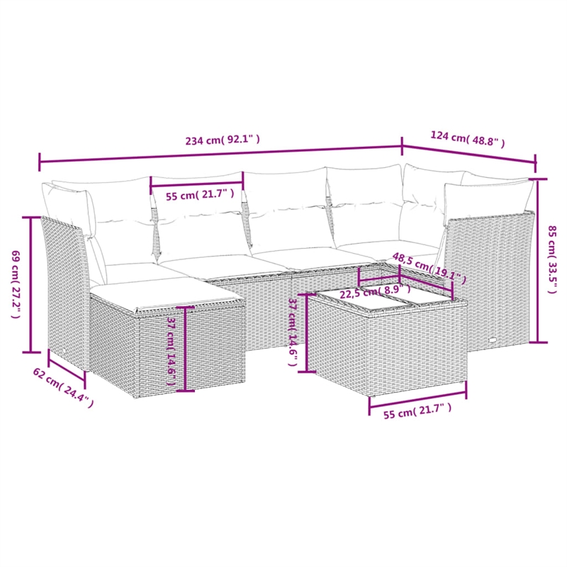 Afuera Living Contemporary Poly Rattan Sofa Set in Brown/Beige