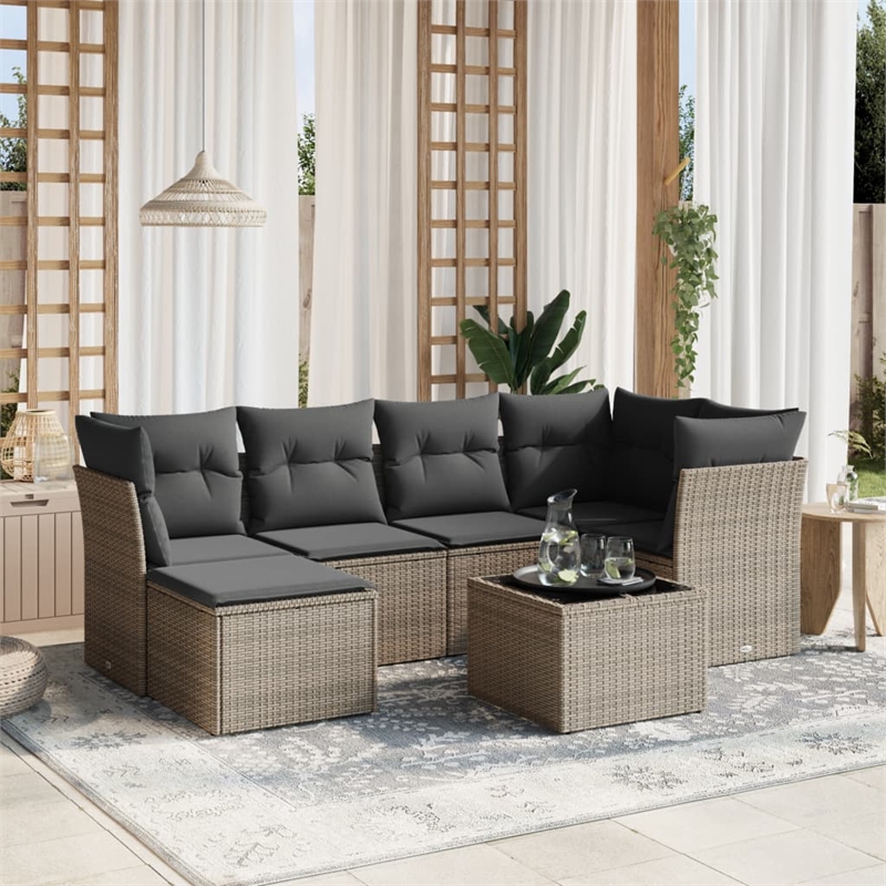 Afuera Living Contemporary Synthetic Poly Rattan 7 Piece  Sofa Set in Gray