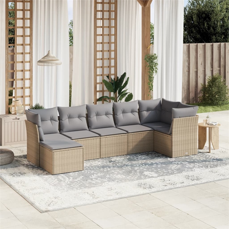 Afuera Living Contemporary 7 Piece Poly Rattan Large Sofa Set in Beige