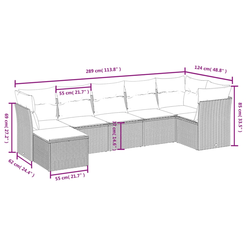 Afuera Living Contemporary 7 Piece Poly Rattan Large Sofa Set in Beige