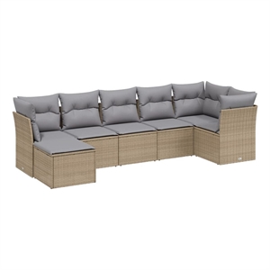 Afuera Living Contemporary 7 Piece Poly Rattan Large Sofa Set in Beige