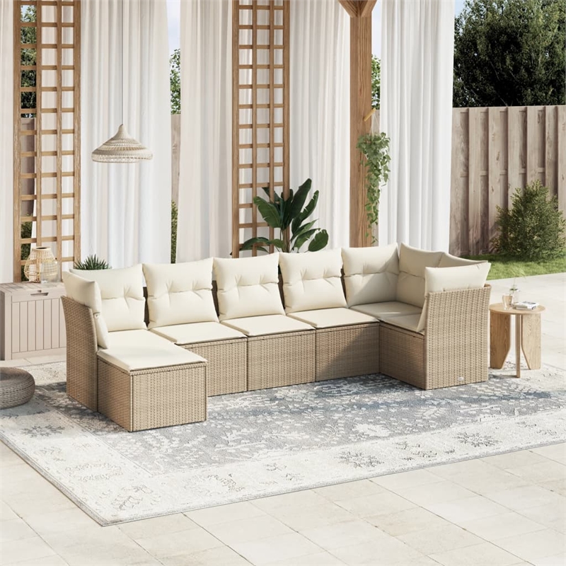 Afuera Living Contemporary 7 Piece Poly Rattan Sofa Set in Beige