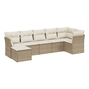 Afuera Living Contemporary 7 Piece Poly Rattan Sofa Set in Beige
