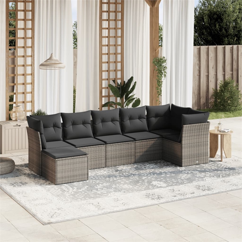 Afuera Living Contemporary 7 Piece Poly Rattan Sofa Set in Gray