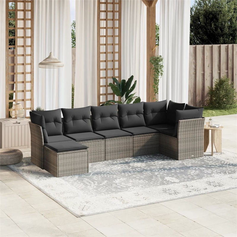 Afuera Living Poly Rattan Large Sofa Set with Removable Covers in Gray