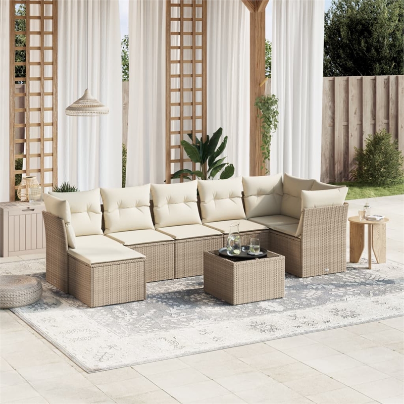 Afuera Living 8 Piece Poly Rattan Standard Sofa Set in Beige