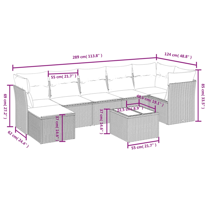 Afuera Living 8 Piece Poly Rattan Standard Sofa Set in Beige
