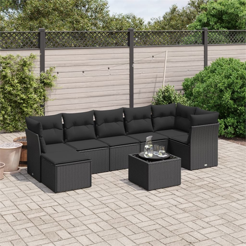 Afuera Living Contemporary 8 Piece Poly Rattan Sofa Set in Black