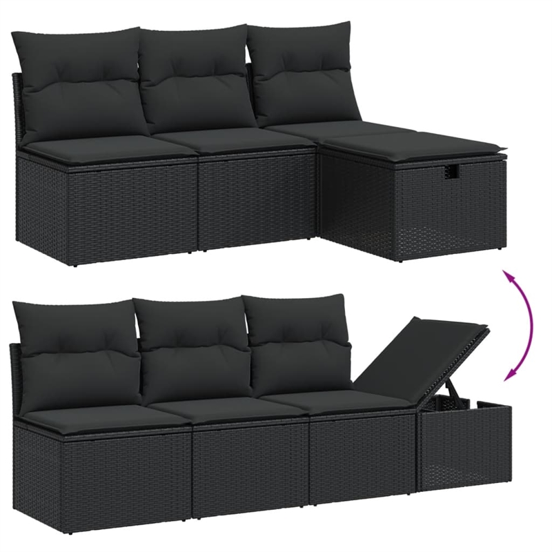 Afuera Living Contemporary 8 Piece Poly Rattan Sofa Set in Black