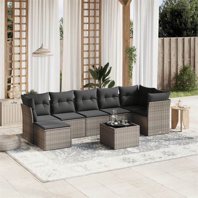 Afuera Living Contemporary 8 Piece Poly Rattan Small Sofa Set in Gray