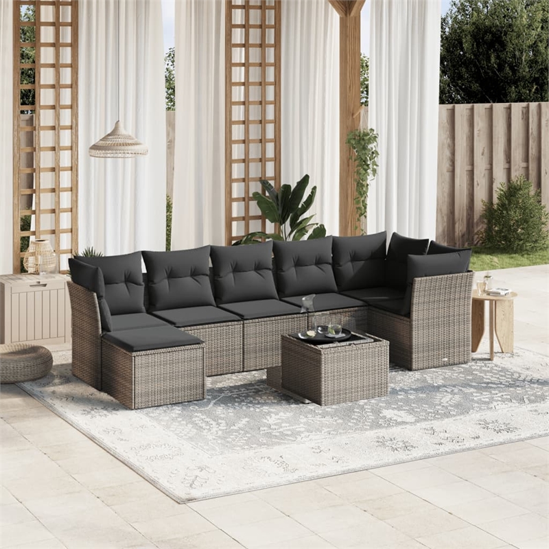 Afuera Living Contemporary 8 Piece Poly Rattan Small Sofa Set in Gray